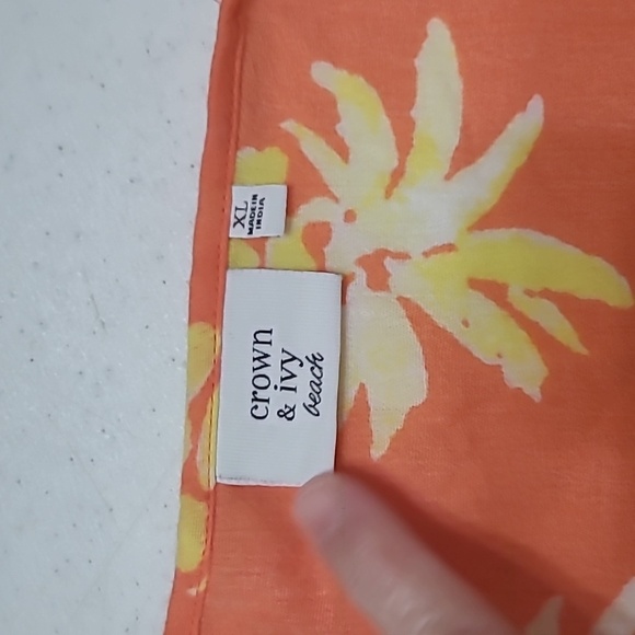 Crown & Ivy Beach Orange Pineapple Swim Coverup Featuring yellow tassels size XL - Picture 3 of 6
